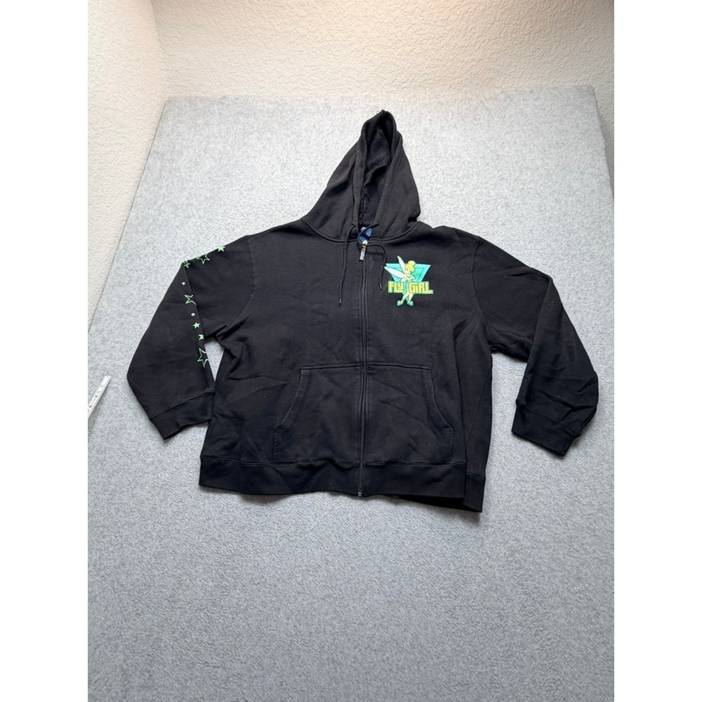 Disney Tinkerbell Fly Girl Zip Up Hoodie Black Stars Graphic Sweatshirt 2X